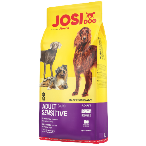 „Josera Adult Sensitive – hrană uscată pentru câini adulți sensibili, cu ingrediente atent selecționate pentru o digestie ușoară și sănătate optimă.”