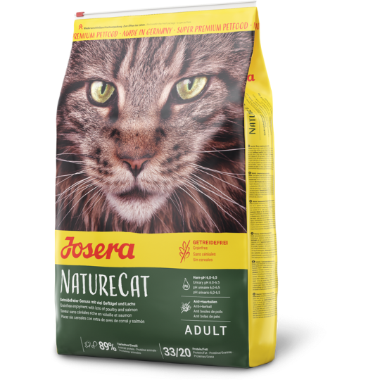 „Hrană uscată Josera NatureCat pentru pisici adulte și juniori, fără cereale, cu somon și carne de pasăre, 2 kg”