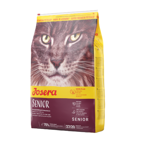 „Hrană uscată Josera Senior pentru pisici în vârstă – cu proteine animale, fosfor redus și antioxidanți pentru sănătatea rinichilor.”