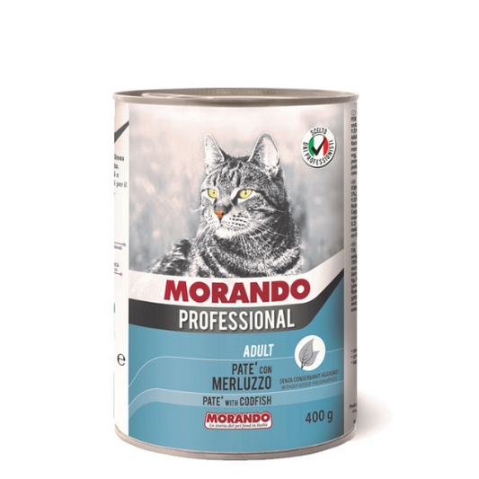 „Hrana umedă pentru pisici PATÉ ADULT CU COD, 400 g – alimentație sănătoasă și bogată în omega-3.”