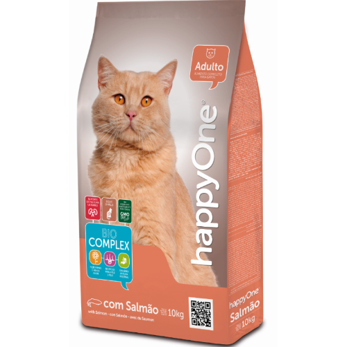 „Hrană uscată HappyOne Cat Salmon 10 kg pentru pisici adulte – formulă cu somon pentru sănătate și blană strălucitoare.”