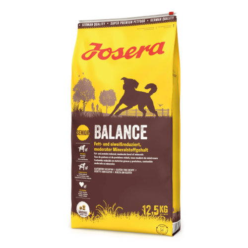 „Hrană uscată Josera Balance 12,5 kg – formulă cu energie redusă, ideală pentru câinii seniori.”