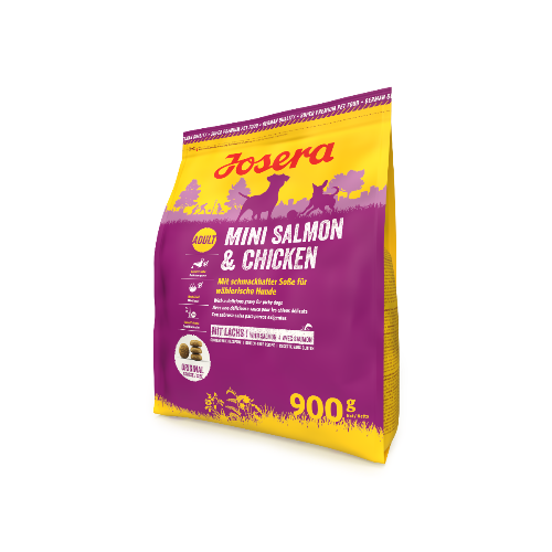 hrană pentru câini de talie mică Josera Mini Salmon & Chicken” și „Josera Mini Salmon & Chicken 900 g pentru câini adulț