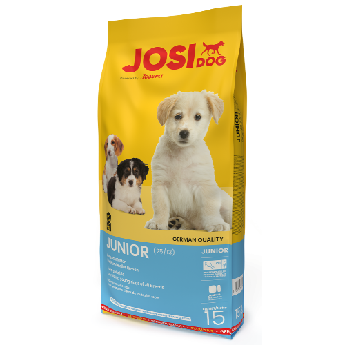 „Hrană uscată JosiDog Junior pentru câini tineri – formulă echilibrată pentru creștere sănătoasă și energie.”