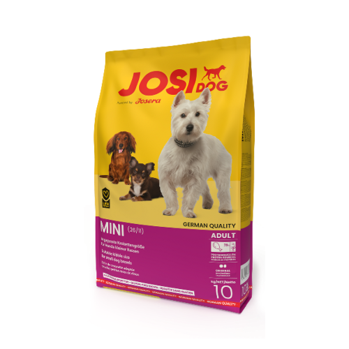 hrană pentru câini de talie mică JosiDog Mini” și „JosiDog Mini 10 kg cu boabe mici pentru câini activi.”