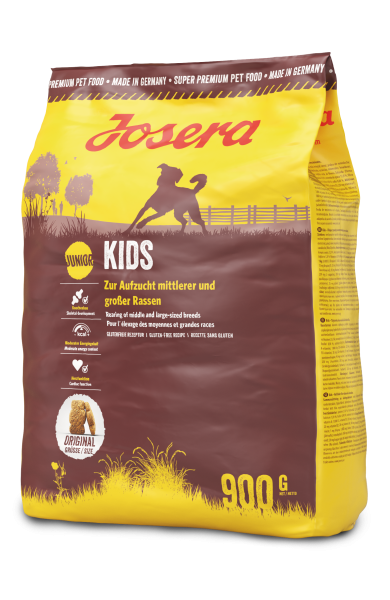 „Hrană uscată Josera Dog Kids 900 g pentru cățeluși – suport pentru creștere sănătoasă și oase puternice.”