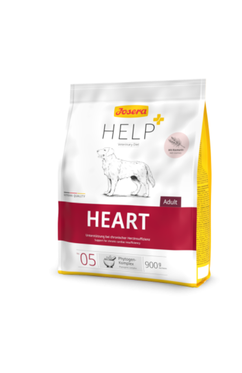 „Hrană uscată Josera Help Heart Dog Dry 900 g pentru câini cu afecțiuni cardiace – formulă cu taurină și nivel scăzut de sodiu pentru sănătatea inimii.”