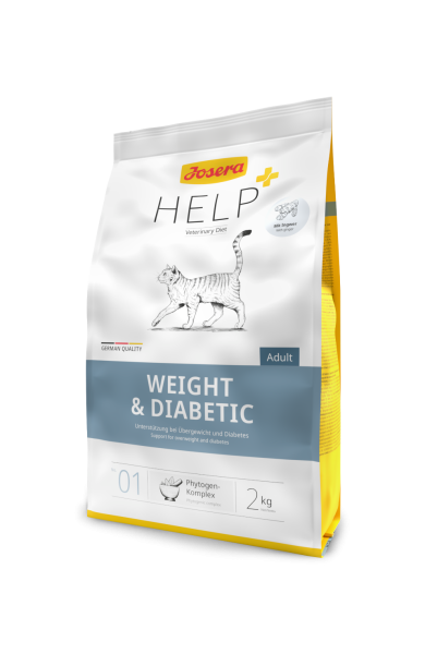 "Josera Help Weight & Diabetic Cat 2 kg – Hrană uscată pentru pisici cu diabet și supraponderale, ajutând la reglarea glicemiei și susținerea pierderii în greutate."
