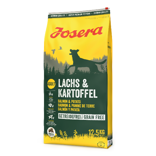 „Hrană uscată Josera Lachs & Kartoffel 12,5 kg – cu somon și cartofi, ideală pentru câini adulți cu sensibilități alimentare.”